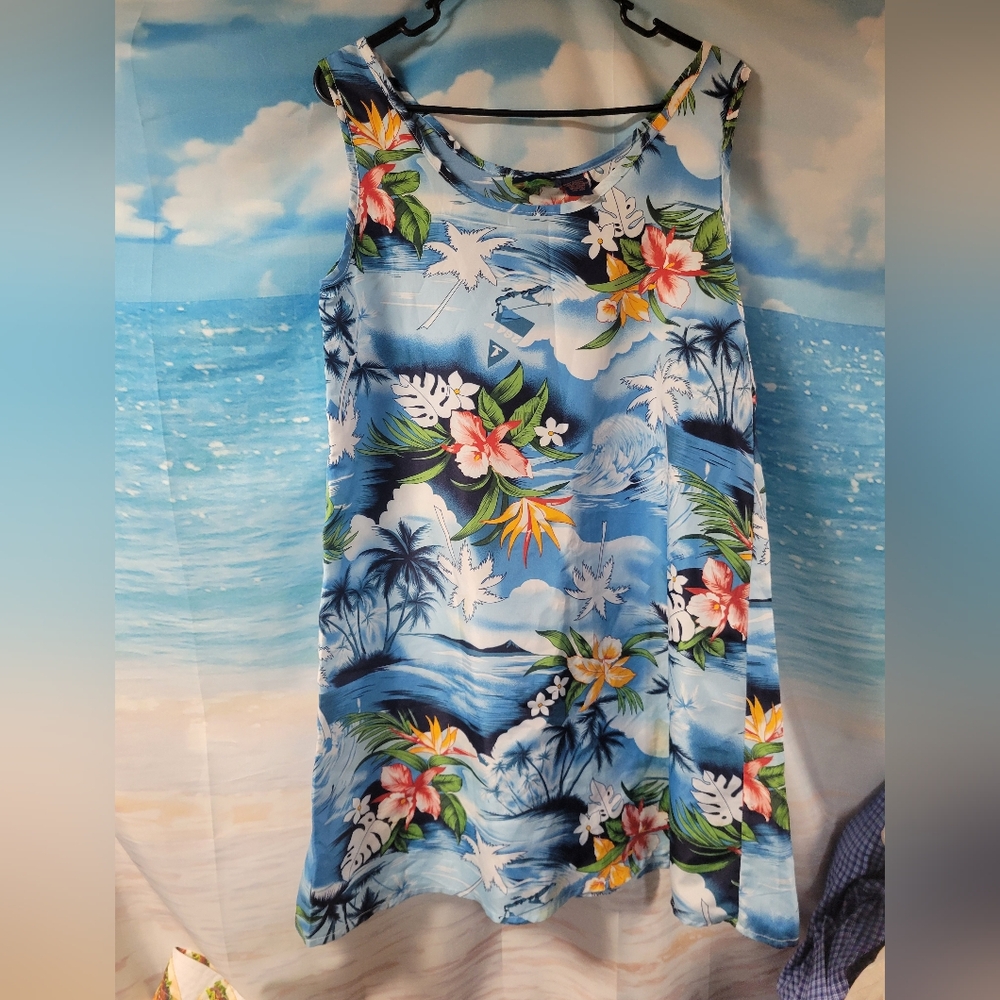 Roundy Bay Hawaiian Tropical Floral Sleeveless Dress Size Large‎